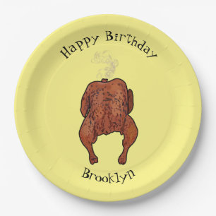 Roast chicken cartoon illustration paper plate