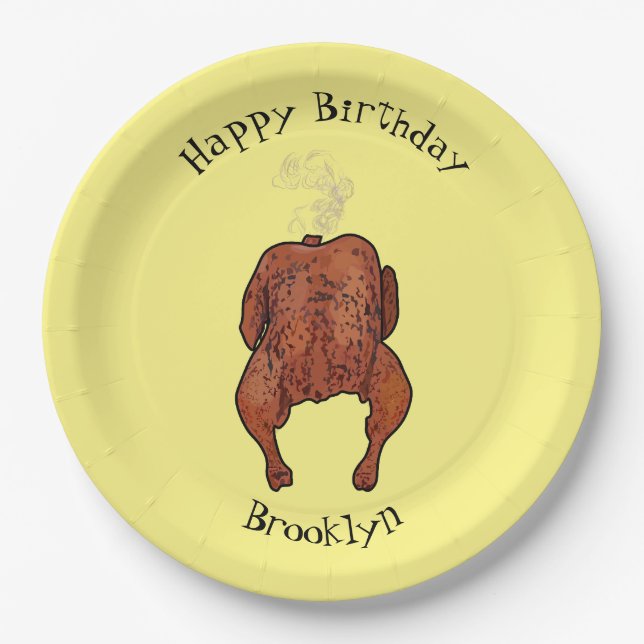 Roast chicken cartoon illustration paper plate (Front)