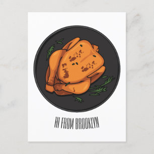 Roast chicken cartoon illustration postcard