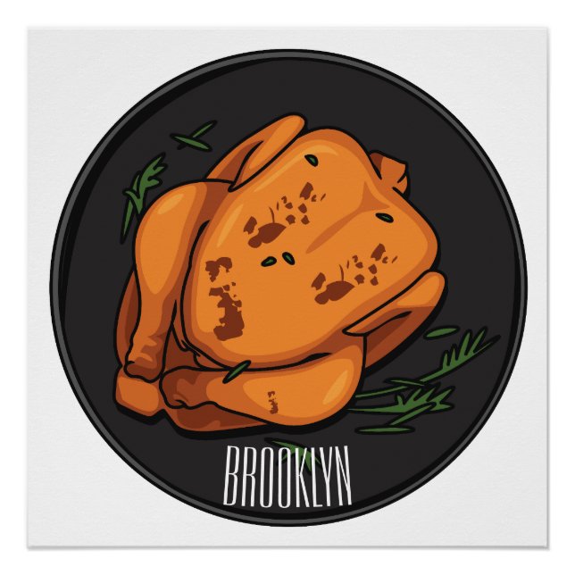 Roast chicken cartoon illustration poster (Front)
