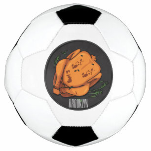 Roast chicken cartoon illustration soccer ball