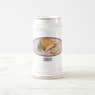 Roast pork belly cartoon illustration  beer stein