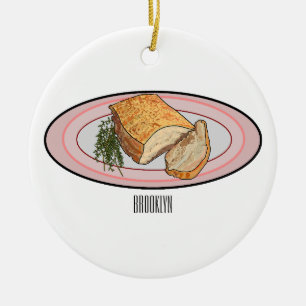 Roast pork belly cartoon illustration ceramic ornament