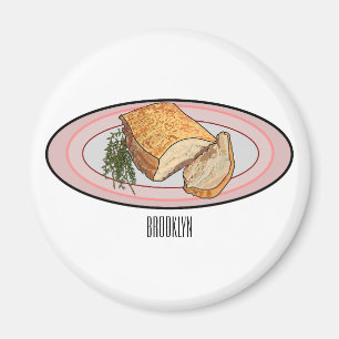 Roast pork belly cartoon illustration magnet