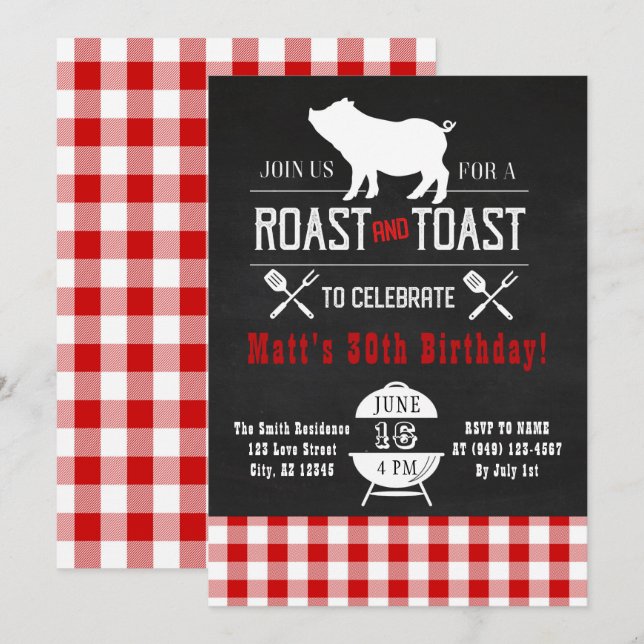 Roast & Toast Hog Roast Birthday Rustic Chalkboard Invitation (Front/Back)