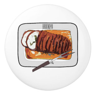Roast turkey breast cartoon illustration ceramic knob