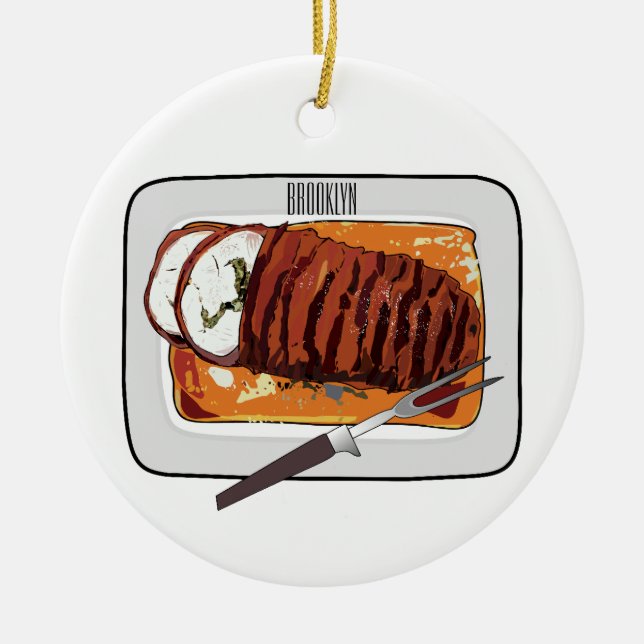 Roast turkey breast cartoon illustration  ceramic ornament (Front)
