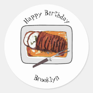 Roast turkey breast cartoon illustration classic round sticker