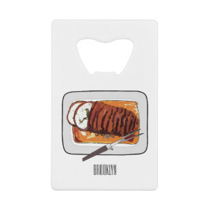 Roast turkey breast cartoon illustration credit card bottle opener