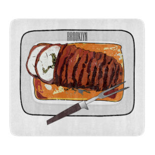 Roast turkey breast cartoon illustration  cutting board