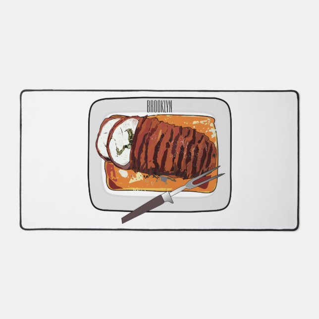 Roast turkey breast cartoon illustration desk mat (Front)