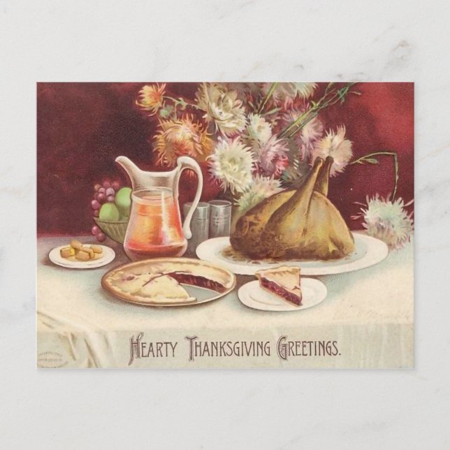 Roast Turkey Feast Vintage Thanksgiving 1907 Postcard (Front)