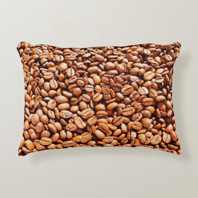 roasted aromatic coffee beans in sunlight, coffee  accent pillow (Front)