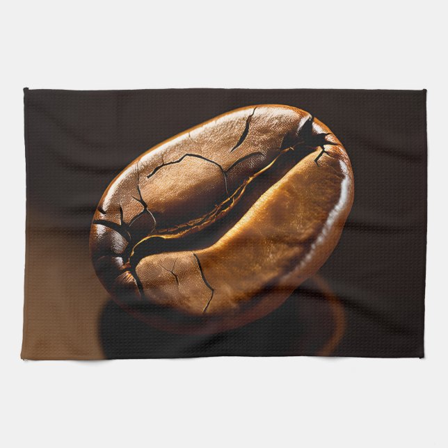 Roasted Coffee Bean Macro Closeup Kitchen Towel (Horizontal)