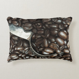 Roasted Coffee Beans With Silver Scoop Photograph Accent Pillow