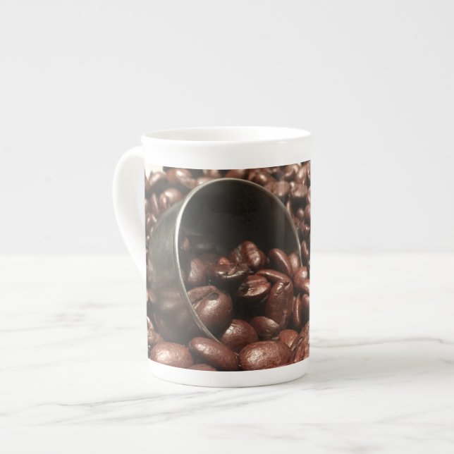 Roasted Coffee Beans With Silver Scoop Photograph Bone China Mug (Front Left)