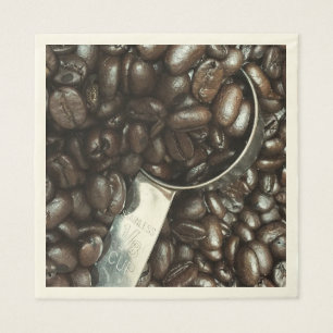 Roasted Coffee Beans With Silver Scoop Photograph Napkin
