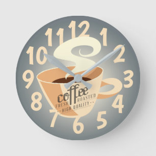 Roasted Coffee (blue/grey) Round Clock