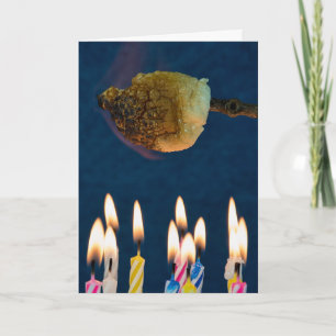 roasting marshmallow over birthday candles card