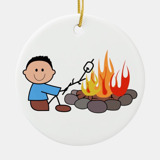 Roasting Marshmallows Ceramic Ornament (Front)