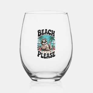 Roatan Honduras Sloth Summer Stemless Wine Glass