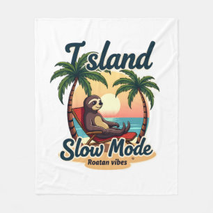 Roatan Sloth Vintage Island Relax Graphic 2 Fleece Blanket