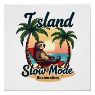 Roatan Sloth Vintage Island Relax Graphic 2 Poster