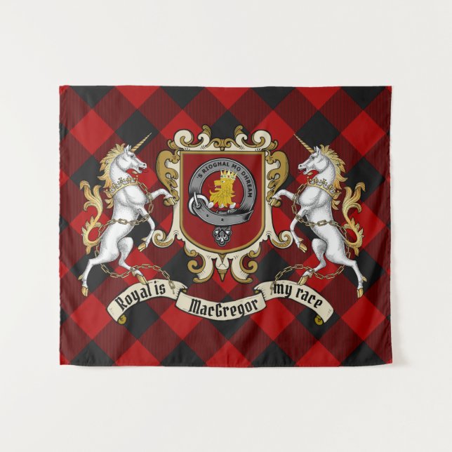 Rob Roy MacGregor Clan Badge & Unicorns w/Tartan  Tapestry (Front (Horizontal))