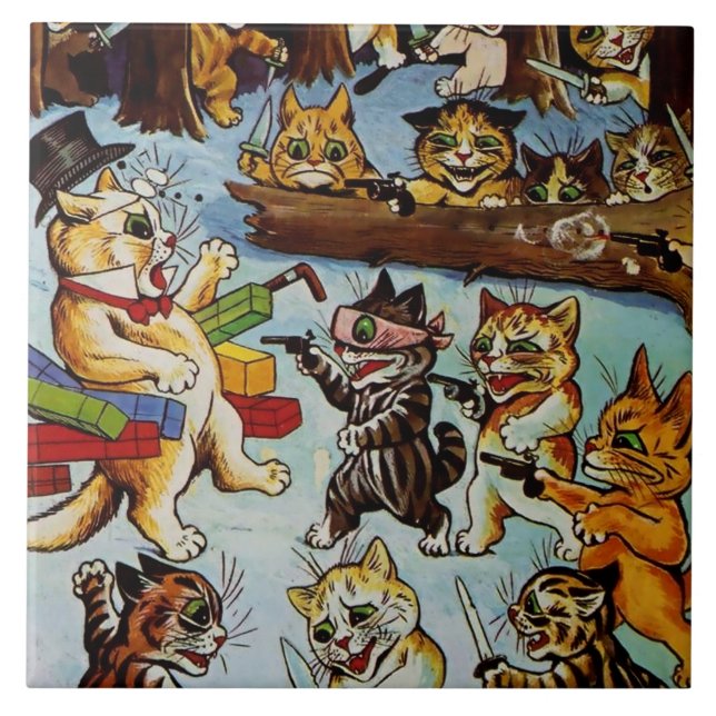 “Robbers and Brigands” by Louis Wain Tile (Front)