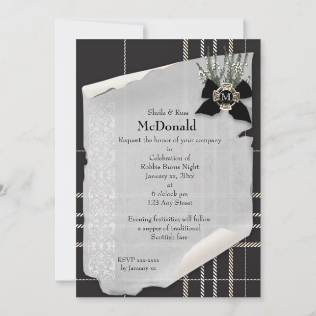 Robbie Burns Black Tartan Invitation (Front)