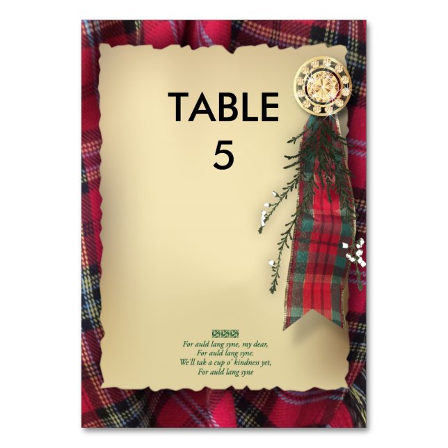 Robbie Burns Formal Table marker Number (Front)