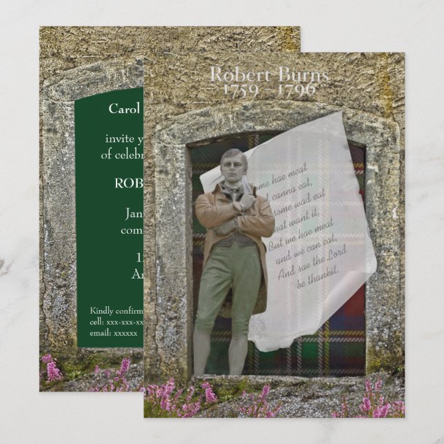 Robbie Burns Old Stone and Heather Invitation (Front/Back)