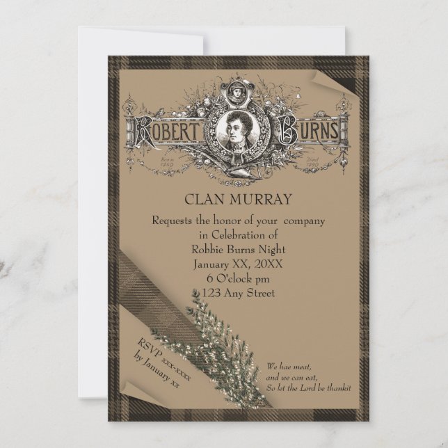 Robbie Burns Sash Invitation (Front)