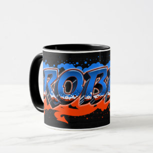 Robbie prénom Graffiti blue Tasse orange