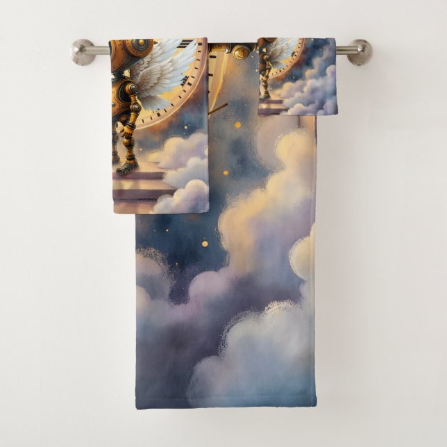 Robby the Winged Timekeeper – Wings of Time Series Bath Towel Set (Insitu)