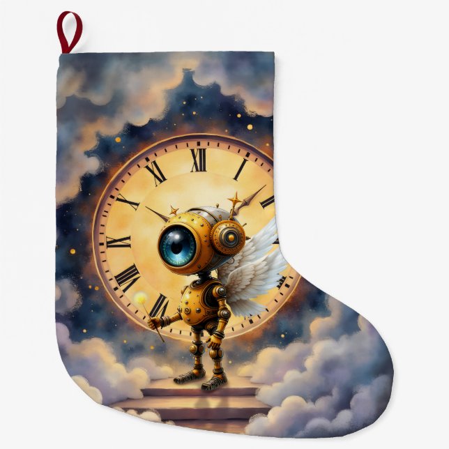 Robby the Winged Timekeeper – Wings of Time Series Large Christmas Stocking (Front)