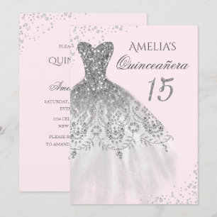 Robe à paillettes rose argentée Invitation Quincea