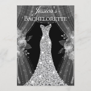 Robe Argent Floral Élégant Invitation de Bachelore