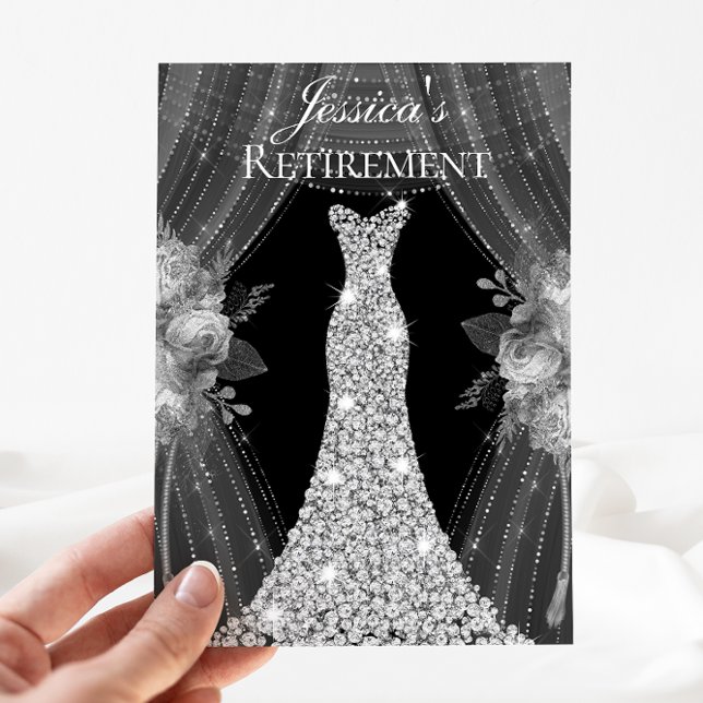 Robe Argent Floral Élégant Invitation de retraite (Créateur téléchargé)