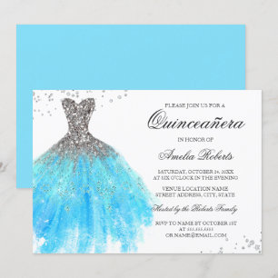 Robe bleu étincelante Quinceanera Invitation