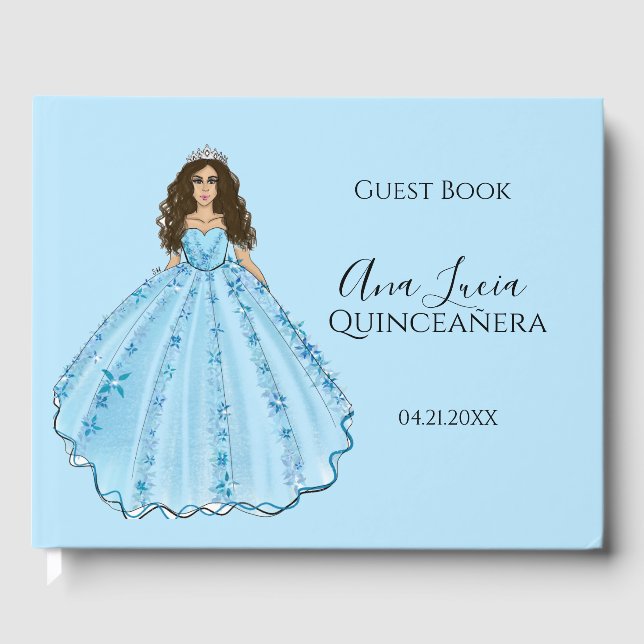 Robe bleue Quinceanera Illustration Livre d'or (Recto)