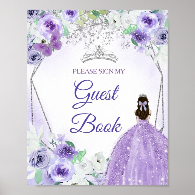 Robe d'argent et de violet Quinceañera Livre d'or (Devant)