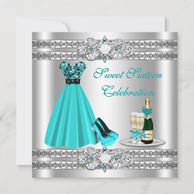 Robe d'argent pour un doux seize ans Invitation (Devant)