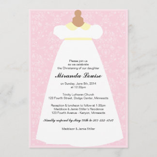 Robe de baptême (rose) Invitation de baptême