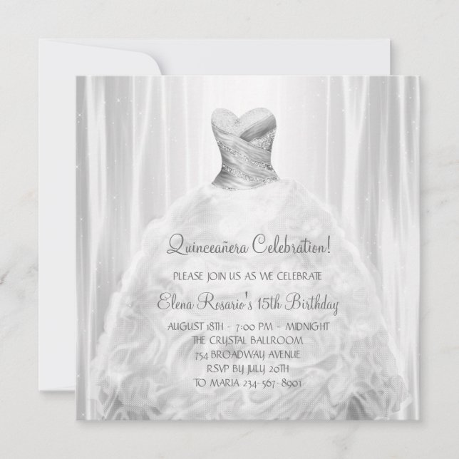 Robe de fête blanc Quinceanera Invitations (Devant)