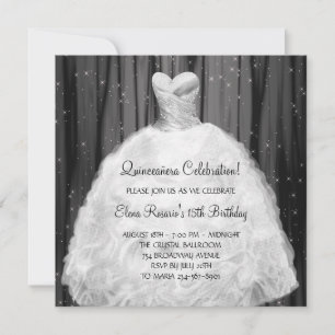 Robe de fête Quinceanera blanc noir Invitations