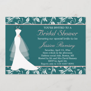 Robe de mariage blanche, invitation turquoise de