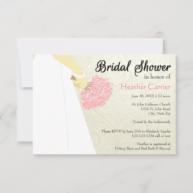 Robe de mariage et bouquet - invitation de la Fête (Devant)