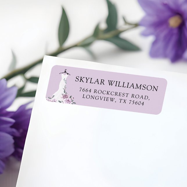 Robe de mariée blanche aux fleurs de lavande Showe (Lavender Florals White Wedding Dress Bridal Shower Label)