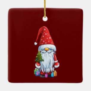 Robe de Noël Gnome Gonk Ornement Carré en céramiqu